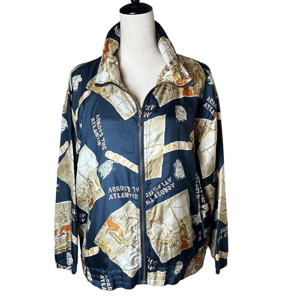 Vintage EVR Silk Windbreaker Statement Cruise Jacket M | Y2K Travel Maximalist